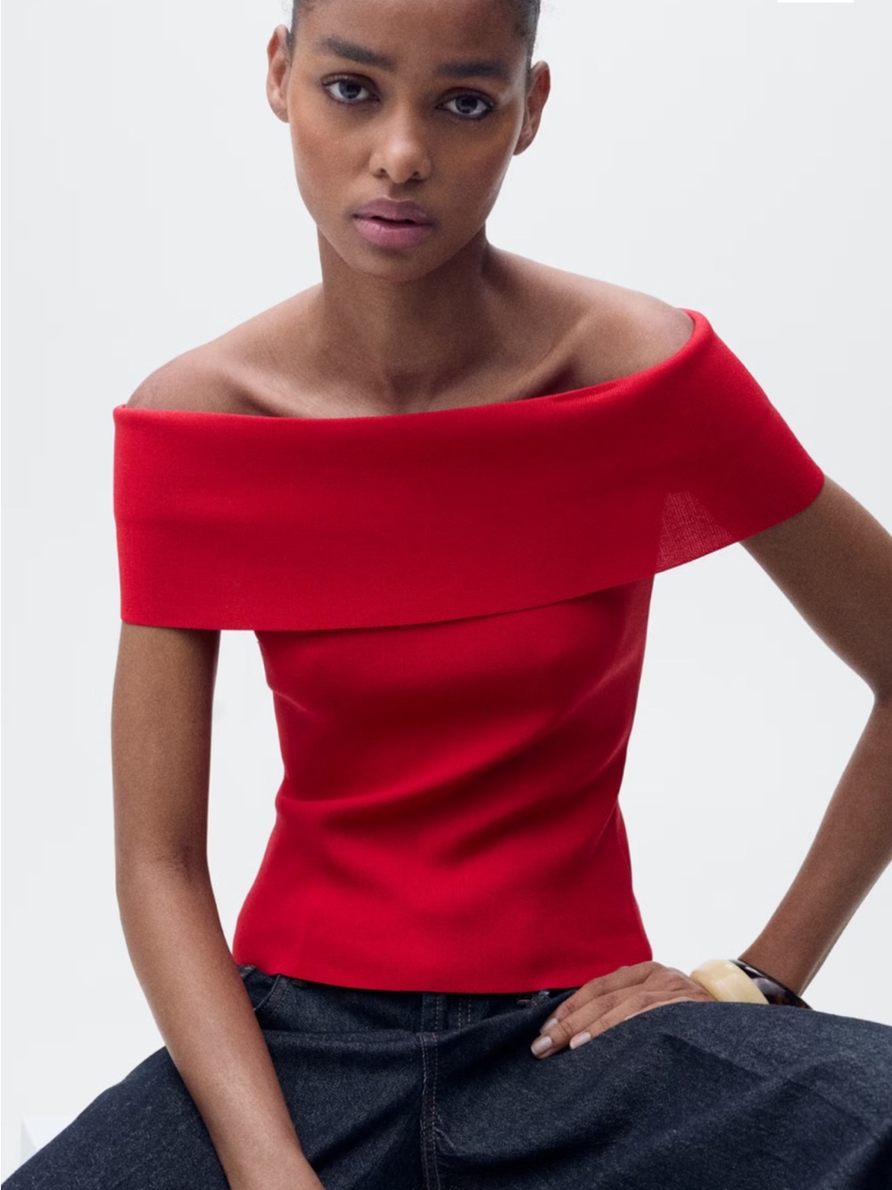 Zara Red Off‑The‑Shoulder Top